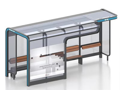 Modern Bus Stop Shelter With Transparent Roof And Wooden Benches 3d model