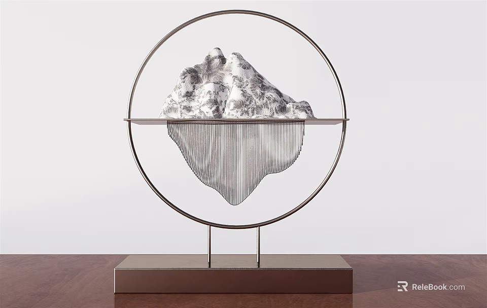 Decorative Ornament Set with Circular Metal Frame Iceberg Silver Upper Transparent Lower Parts Square Base 3d model 