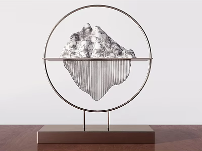 Decorative Ornament Set with Circular Metal Frame Iceberg Silver Upper Transparent Lower Parts Square Base 3d model