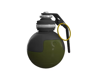Green and Black Hand Grenade Military Weapon With Yellow Pull Ring And Metal Fuse Body 3d model
