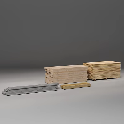 Stacked Wooden Planks and Boards in Various Sizes and Colors 3d model