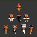 Colorful Orange Cat Dolls In Various Costumes With Different Hats Arranged In Pyramid
