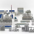 Industrial Equipment In Manufacturing Plant With Storage Tanks Chimneys And Piping Systems