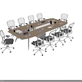 Modern Rectangular Conference Table With Ergonomic Office Chairs Laptops Documents Pens And Cups 3d model