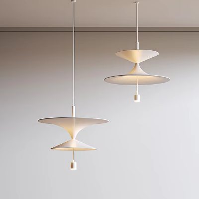 Modern White Pendant Lights With Layered Disc Design For Minimalist Interior 3d model