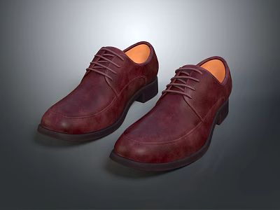 Men's Classic Burgundy Leather Lace Up Formal Shoes With Orange Lining 3d model