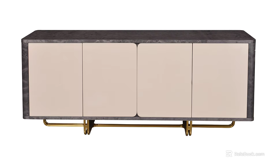 Elegant Modern Sideboard With Light Colored Doors Dark Marble Top And Gold Metal Legs 3d model 