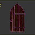 Brown Arched Wooden Door With Metal Hinges And Round Door Knocker