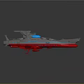 Futuristic Sci Fi Warship Model with Gray Hull Red Bottom Blue Cockpit and Sleek Design