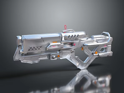 Futuristic Silver SciFi Weapon Gun With Metallic Design And Advanced Details 3d model