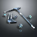 Futuristic Hammer And Spheres With Metallic Design And Blue Accents