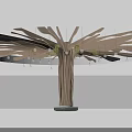 Wooden Tree Sculpture With Expanded Branches Hanging Lights And Green Plants
