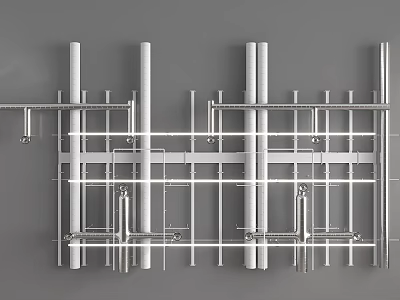 Shiny Metal Pipes in Industrial Framework Structure with Vertical and Horizontal Arrangement 3d model