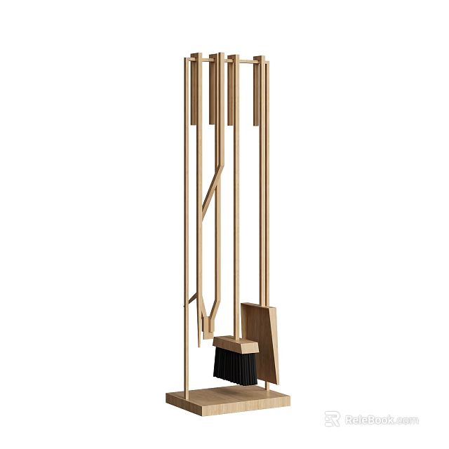 Wooden Broom Holder Organizer With Simple Design For Home Cleaning Tools Storage 3d model 