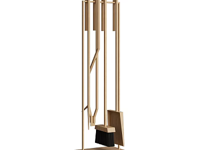 Wooden Broom Holder Organizer With Simple Design For Home Cleaning Tools Storage 3d model