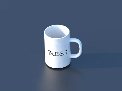 Daily Life Product White Ceramic Mug With Black BLESS Text For Home Use 3d model