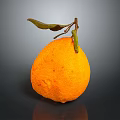 Fresh Ripe Orange With Green Leaf And Twig On Dark Reflective Surface