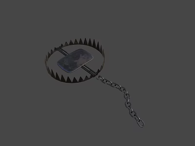 Industrial Equipment Heavy Duty Steel Animal Trap With Serrated Design And Chain 3d model