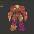 Red And Gold Armored Mech Game Movie Character In Standing Pose With Metallic Details