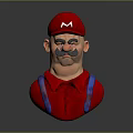 Man Wearing Red Hat With White M Logo Red Shirt Blue Overalls And Large Mustache