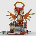 Building Block Owl with Halo Green Eyes Spread Wings Small Steps Minifigure and Surrounding Plants