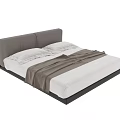 Modern Double Bed with Leather Headboard White Bed Sheets and Brown Blanket 3d model
