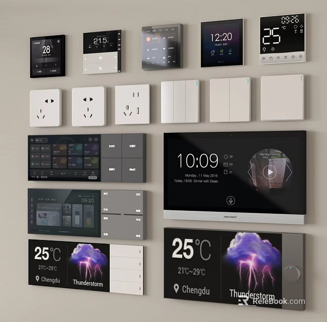 Smart Home Switch Panels With Digital Display Temperature Time And Lighting Control 3d model 