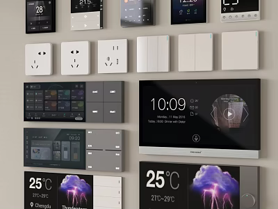 Smart Home Switch Panels With Digital Display Temperature Time And Lighting Control 3d model