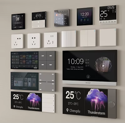 Smart Home Switch Panels With Digital Display Temperature Time And Lighting Control 3d model