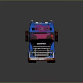 Blue Scania Heavy Duty Truck Featuring Stylish Emblem Six Wheels And Reflective Surface