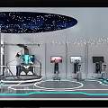 High Tech Fitness Studio With Starry Ceiling Multiple Screens And Exercise Equipment
