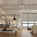 Modern Fitness Studio Interior With Yoga Mat Equipment And Green Plants