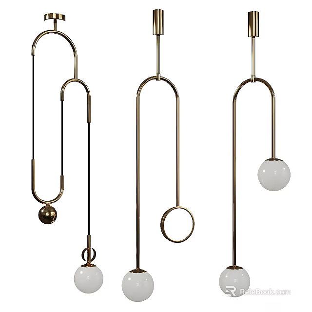 Modern Brass Pendant Lights With Geometric Ring And Sphere Design Elements 3d model