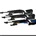 Three Different Futuristic Sci Fi Weapons With Colorful Patterns And Metallic Accents