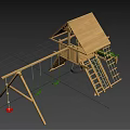 Wooden Kids Outdoor Playground Equipment with Swings Slide Climbing Ladder and Roofed Structure