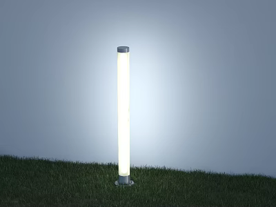 Modern Outdoor Standing Light Pole White Illuminated In Grass Garden Design 3d model