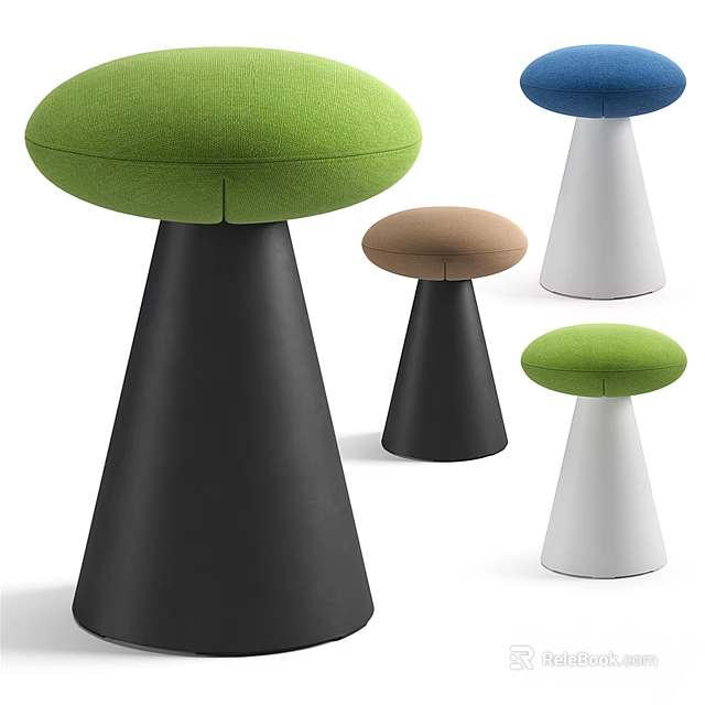 Round Seat Stools In Various Colors With Conical Legs And Multiple Sizes 3d model 