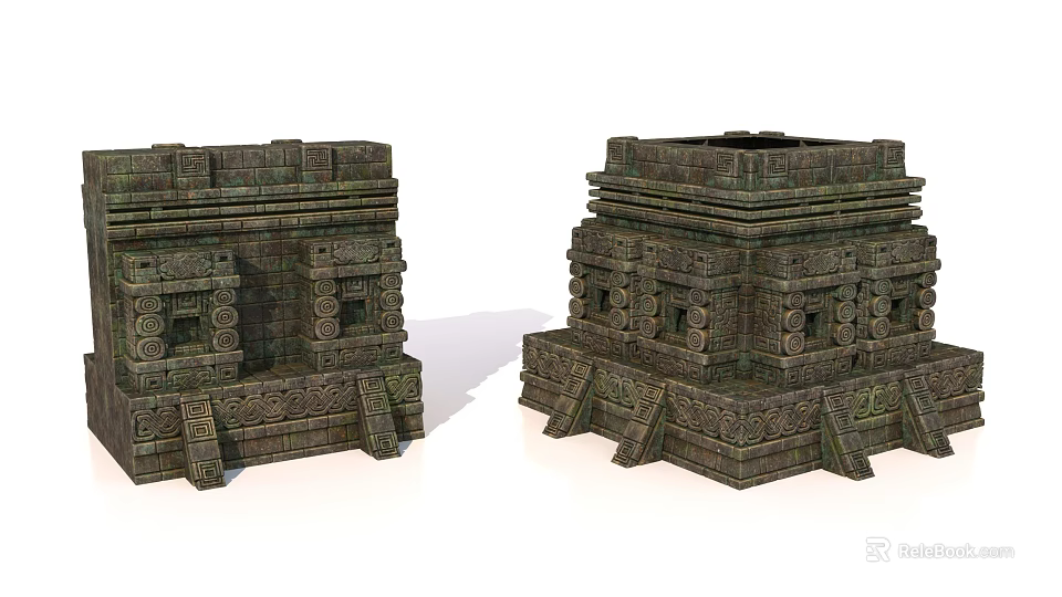 Ancient Architecture Stone Structures With Multi Tiered Steps And Decorative Carvings 3d model 