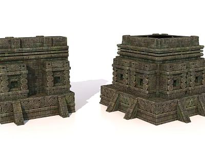 Ancient Architecture Stone Structures With Multi Tiered Steps And Decorative Carvings 3d model
