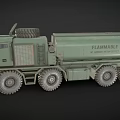 Green Military Fuel Truck With Multi Wheel Design And Flammable Sign