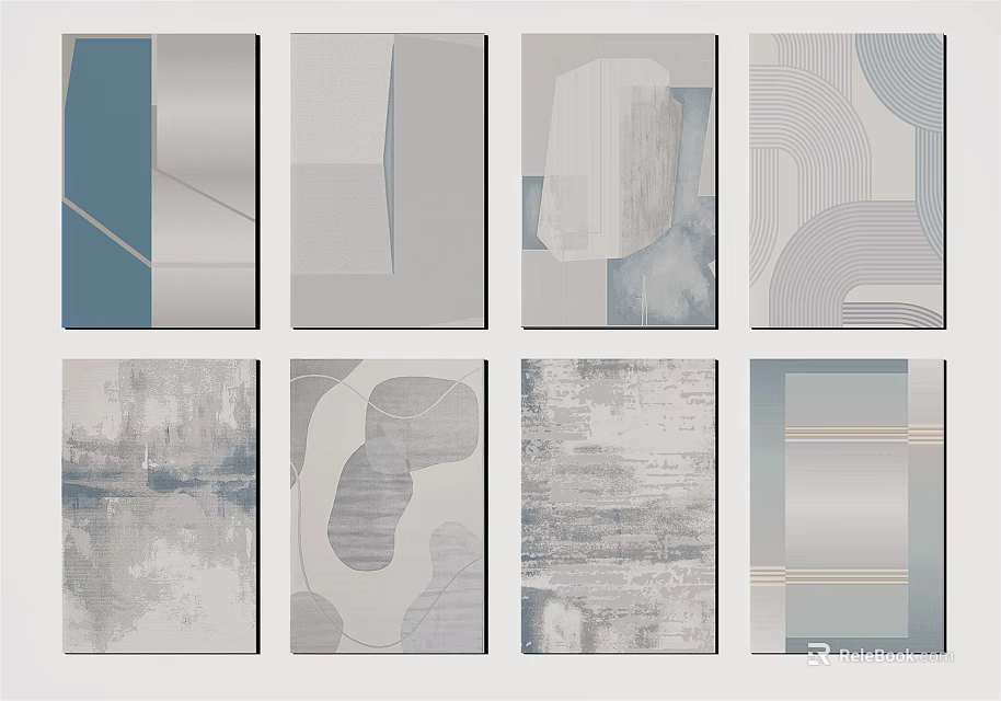 Square Carpet With Modern Abstract Patterns And Blue Gray Tones For Home Decor 3d model