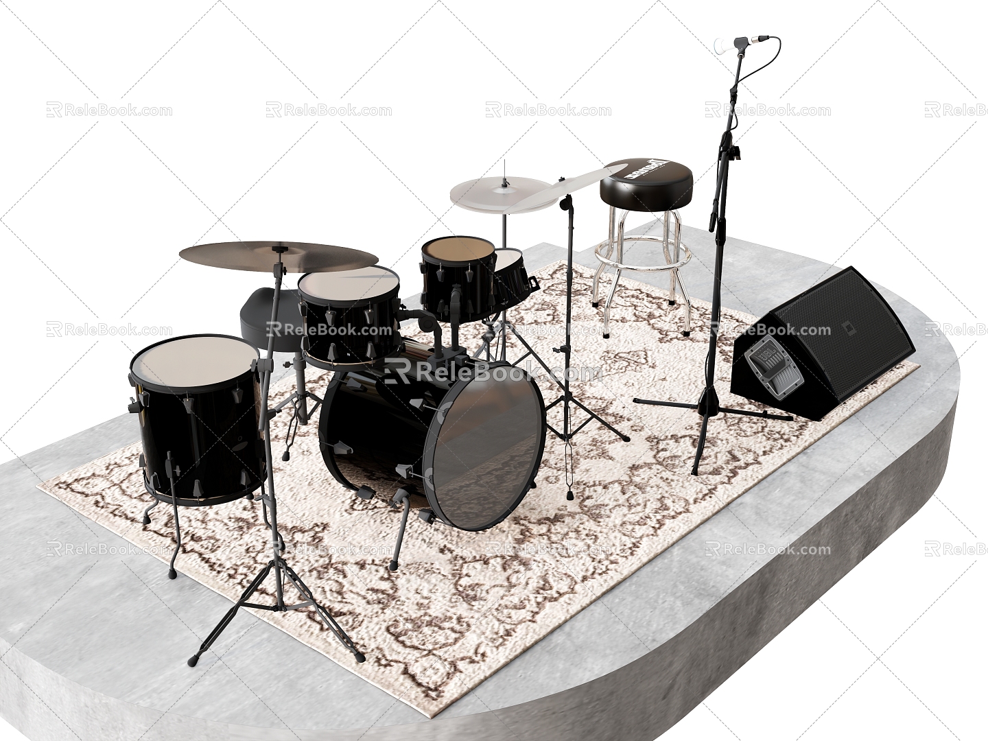 Musical instrument drum set microphone sound bar stool 3d model