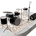 Drum Set With Cymbals Stool Microphone And Speaker On Decorative Rug