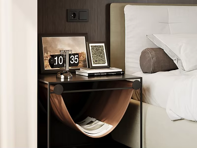 Modern Bedside Table Design With Clock Photo Frame Books And Magazine Storage 3d model