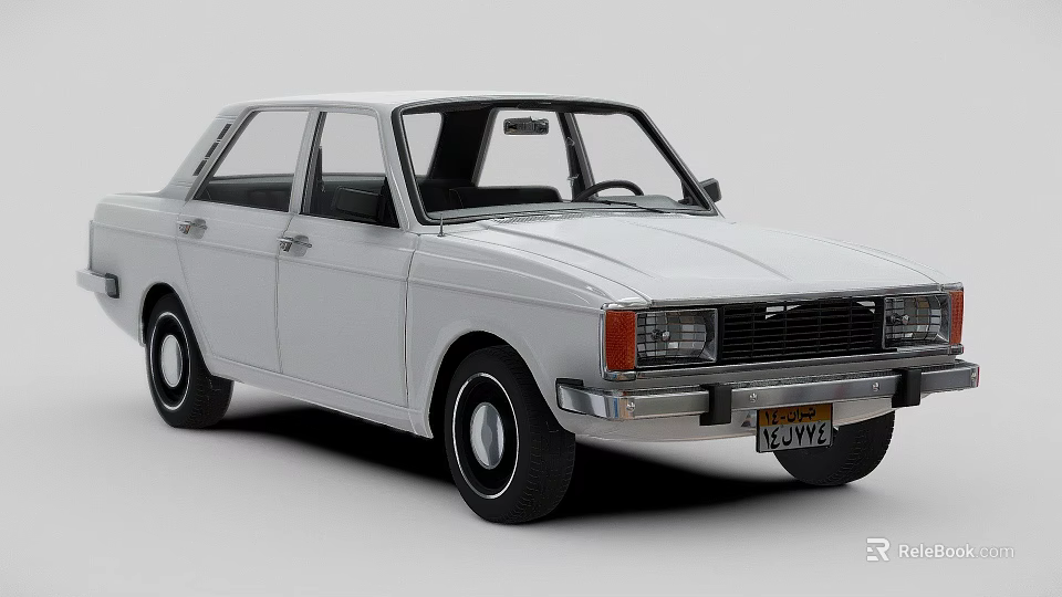 Classic White Four Door Sedan Featuring Vintage Front Design And Black Tires 3d model 