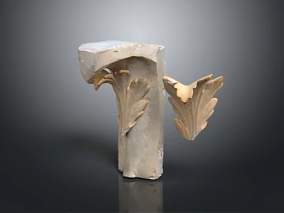 Carved Stone Architectural Decorative Sculpture With Leaf Design And Gold Accent 3d model