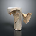 Carved Stone Architectural Decorative Sculpture With Leaf Design And Gold Accent