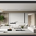 Spacious Modern Living Room Interior With Comfortable Sofa Green Plants TV Wall And Coffee Table
