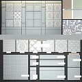 Light Colored Wall With Geometric Pattern Tiles And Black Candle Holders For Interior Design 3d model