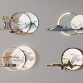 Elegant Circular Wall Decorations Featuring Illuminated Frames Landscape Patterns And Decorative Branches 3d model